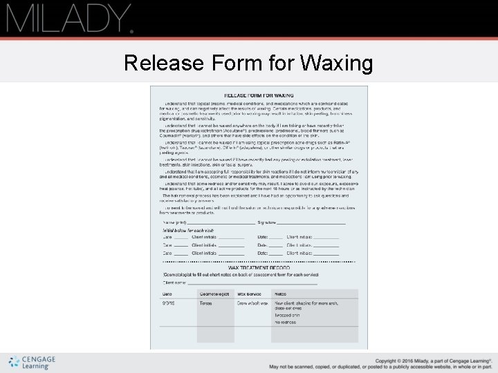 Release Form for Waxing Release Form for Waxing