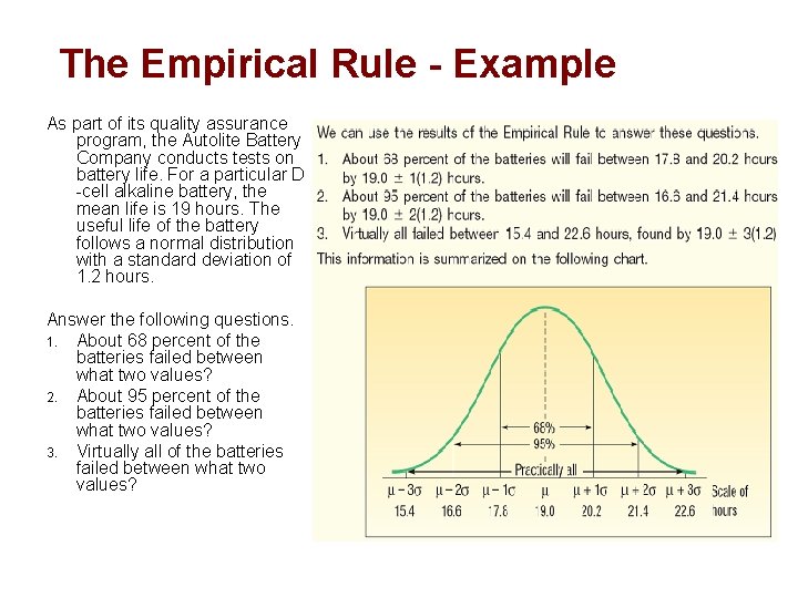 The Empirical Rule - Example As part of its quality assurance program, the Autolite