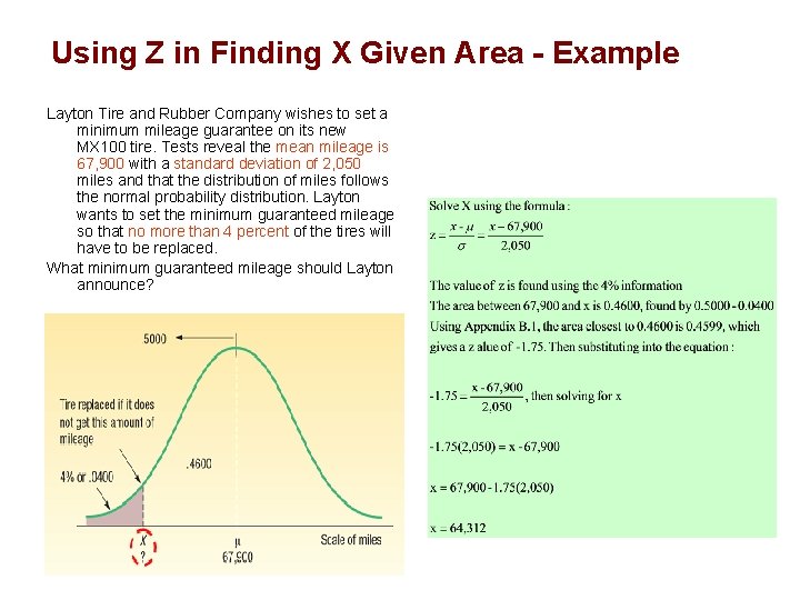 Using Z in Finding X Given Area - Example Layton Tire and Rubber Company