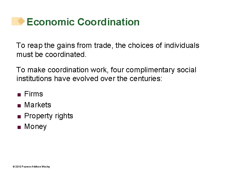 Economic Coordination To reap the gains from trade, the choices of individuals must be Economic Coordination To reap the gains from trade, the choices of individuals must be