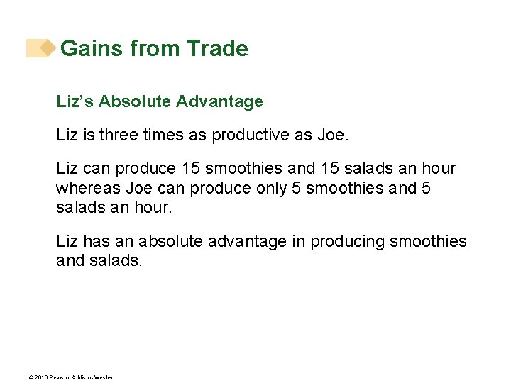 Gains from Trade Liz’s Absolute Advantage Liz is three times as productive as Joe.