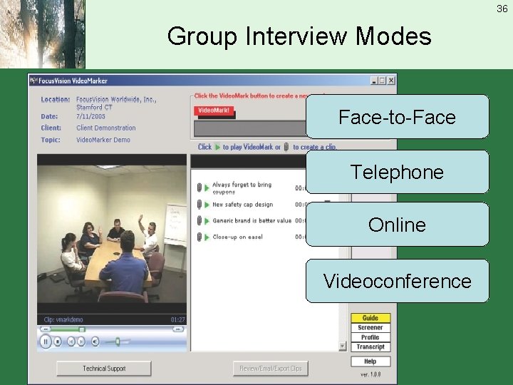 36 Group Interview Modes Face-to-Face Telephone Online Videoconference 