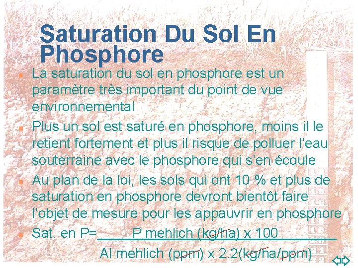 Saturation Du Sol En Phosphore La saturation du sol en phosphore est un paramètre
