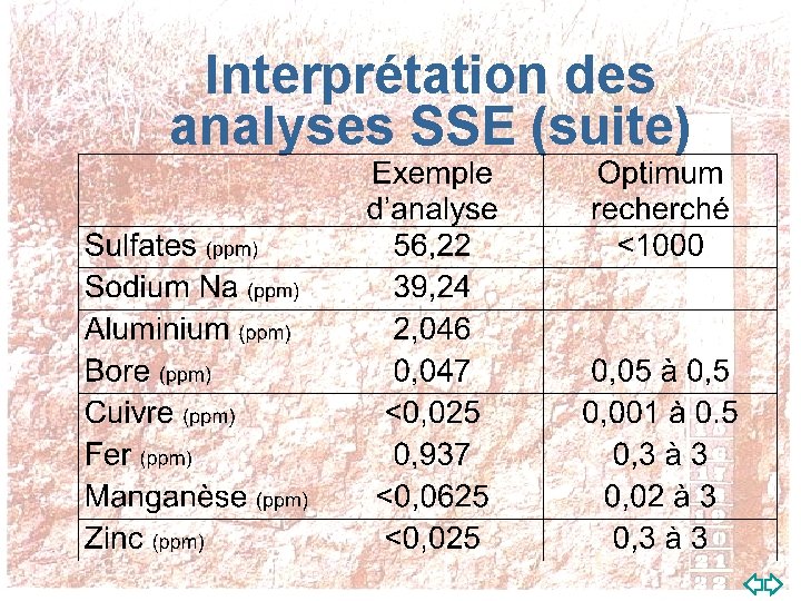 Interprétation des analyses SSE (suite) 