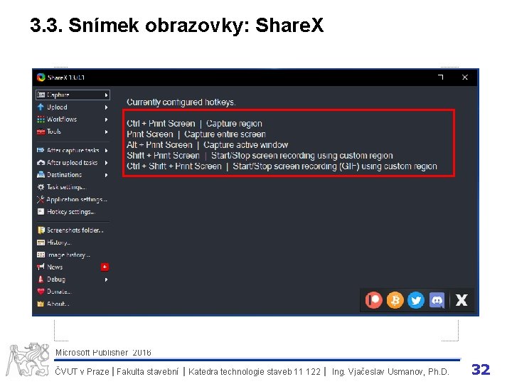 3. 3. Snímek obrazovky: Share. X Microsoft Publisher 2016 ČVUT v Praze I Fakulta
