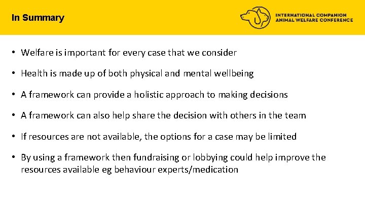 In Summary • Welfare is important for every case that we consider • Health