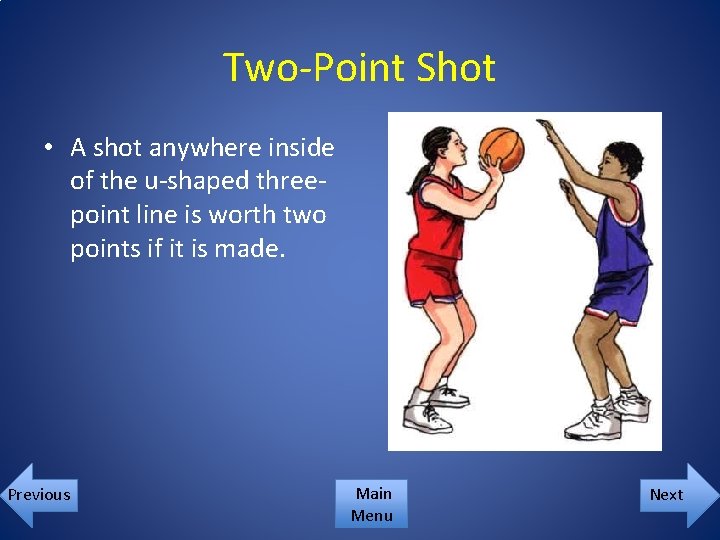 Two-Point Shot • A shot anywhere inside of the u-shaped threepoint line is worth