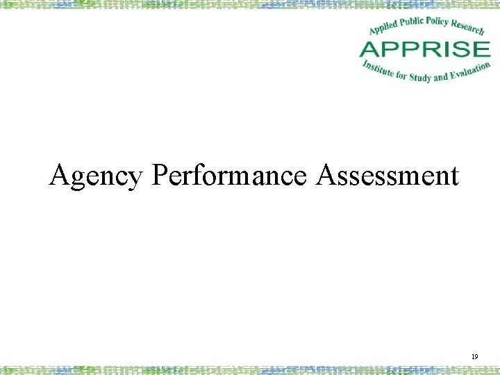 Agency Performance Assessment 19 