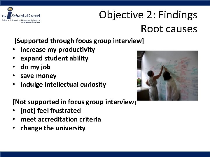 Objective 2: Findings Root causes [Supported through focus group interview] • increase my productivity