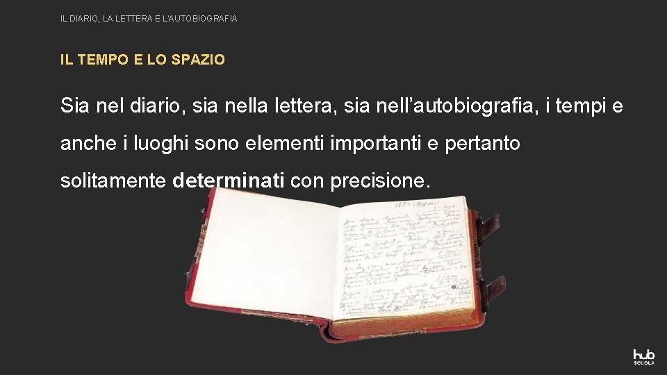 IL DIARIO, LA LETTERA E L'AUTOBIOGRAFIA IL TEMPO E LO SPAZIO Sia nel diario,