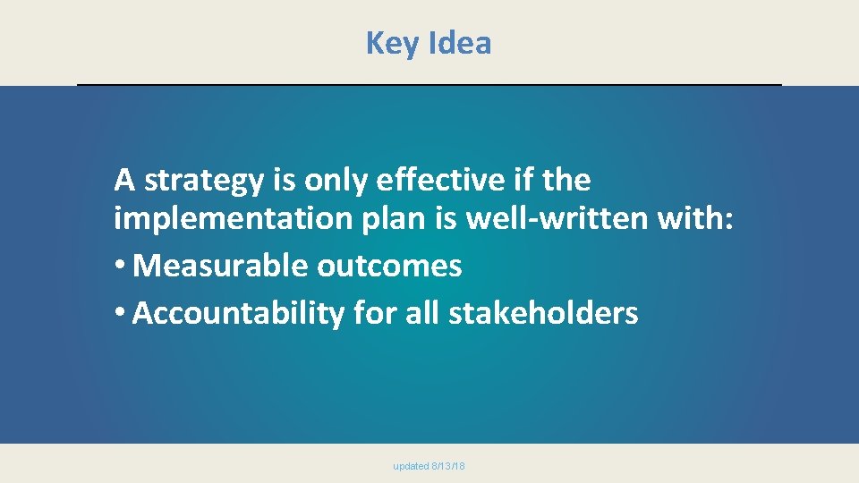 Key Idea A strategy is only effective if the implementation plan is well-written with: