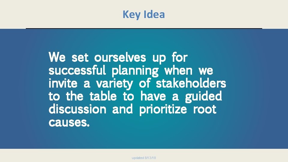 Key Idea We set ourselves up for successful planning when we invite a variety