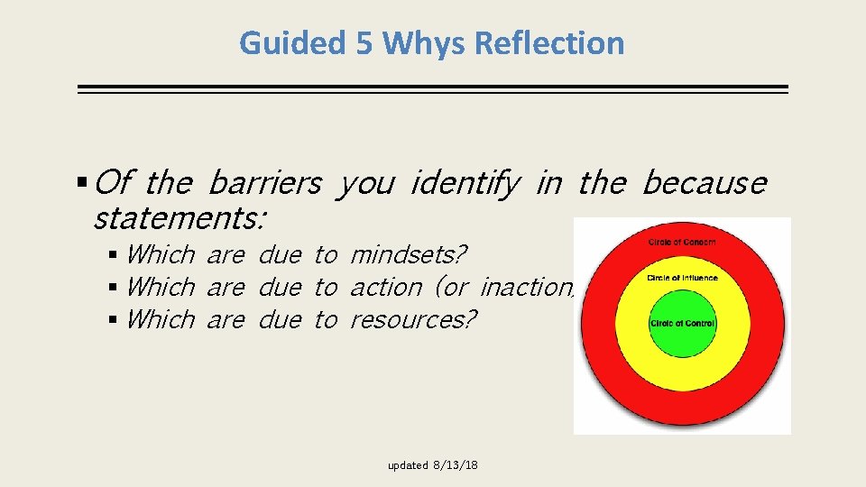 Guided 5 Whys Reflection § Of the barriers you identify in the because statements: