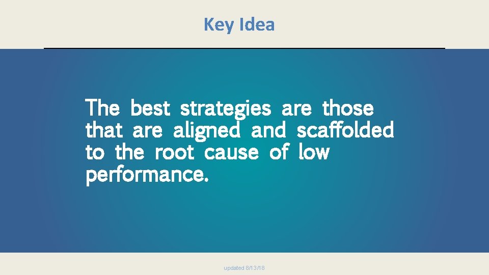 Key Idea The best strategies are those that are aligned and scaffolded to the
