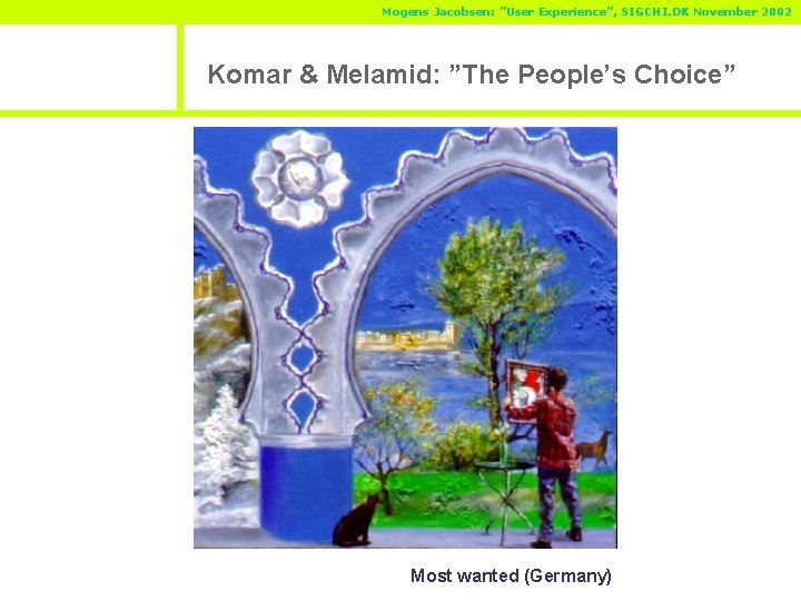 Mogens Jacobsen: ”User Experience”, SIGCHI. DK November 2002 Komar & Melamid: ”The People’s Choice”