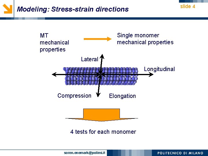 slide 4 Modeling: Stress-strain directions Single monomer mechanical properties MT mechanical properties Lateral Longitudinal