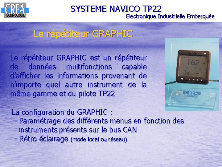 SYSTEME NAVICO TP 22 Electronique Industrielle Embarquée Le répétiteur GRAPHIC est un répétiteur de