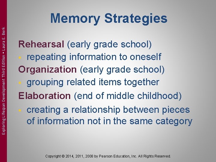 Exploring Lifespan Development Third Edition Laura E. Berk Memory Strategies Rehearsal (early grade school)