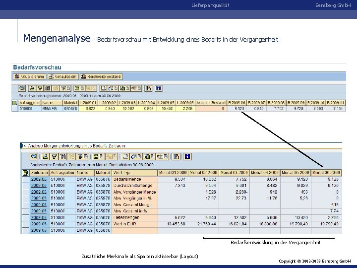 Lieferplanqualität Mengenanalyse Bensberg Gmb. H - Bedarfsvorschau mit Entwicklung eines Bedarfs in der Vergangenheit