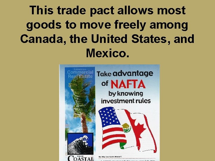 This trade pact allows most goods to move freely among Canada, the United States,
