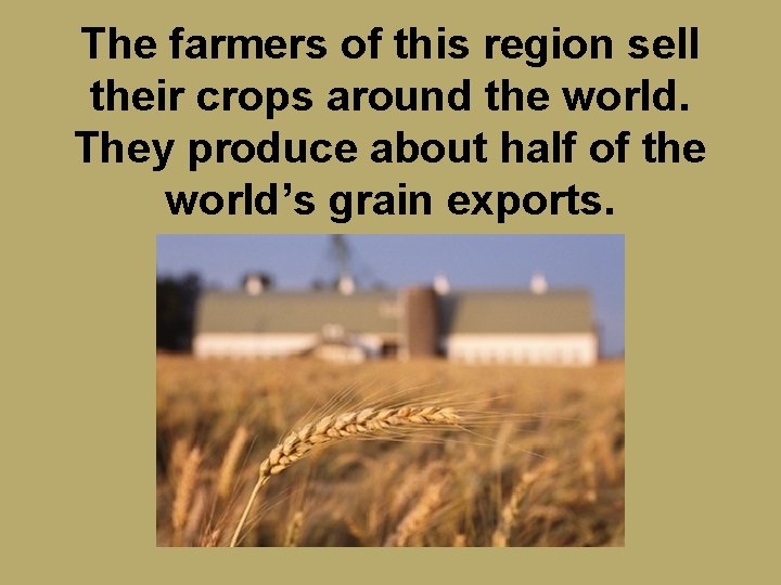 The farmers of this region sell their crops around the world. They produce about