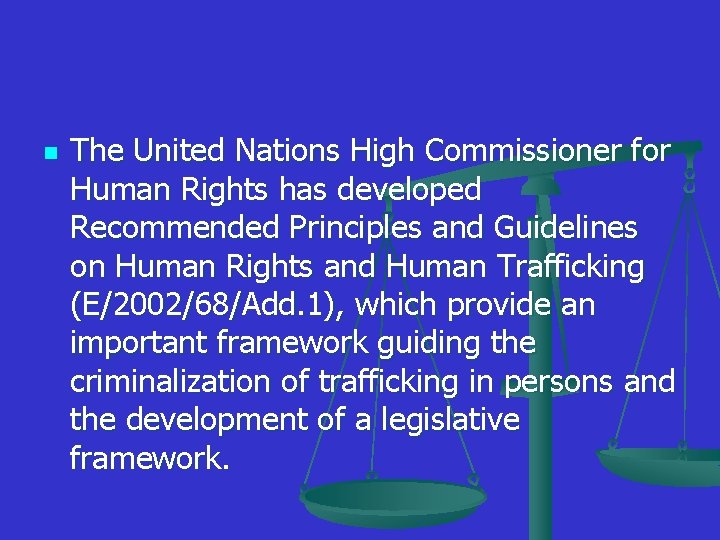 n The United Nations High Commissioner for Human Rights has developed Recommended Principles and