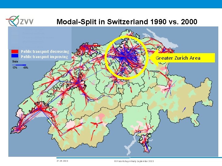 Modal-Split in Switzerland 1990 vs. 2000 Public transport decreasing Public transport improving 27. 09.