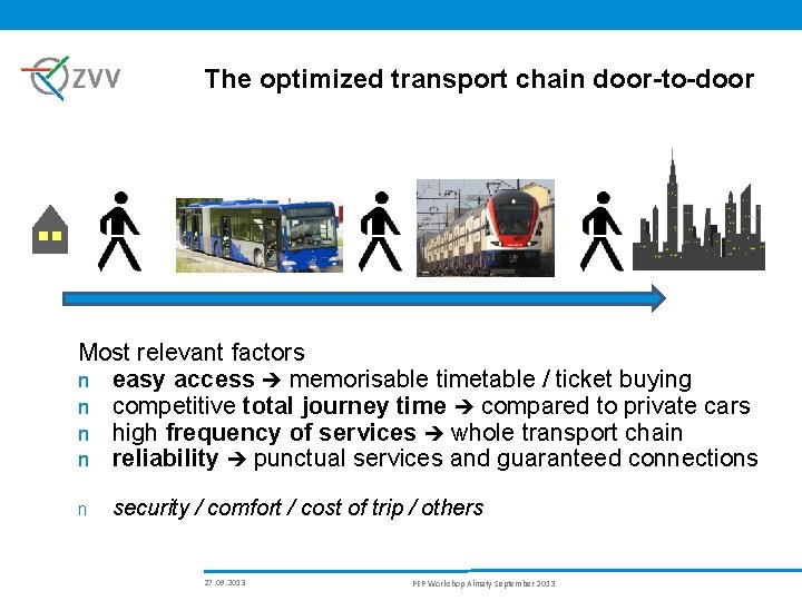The optimized transport chain door-to-door Most relevant factors n easy access memorisable timetable /
