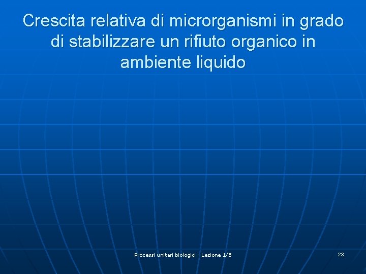 Crescita relativa di microrganismi in grado di stabilizzare un rifiuto organico in ambiente liquido