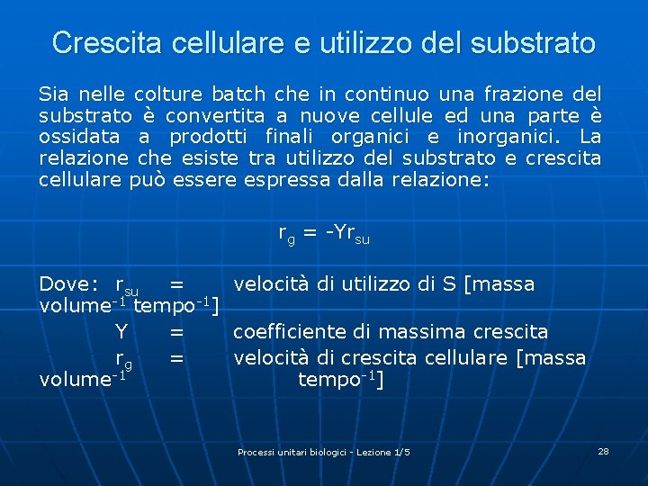 Crescita cellulare e utilizzo del substrato Sia nelle colture batch che in continuo una