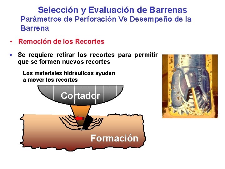 Selección y Evaluación de Barrenas Parámetros de Perforación Vs Desempeño de la Barrena •