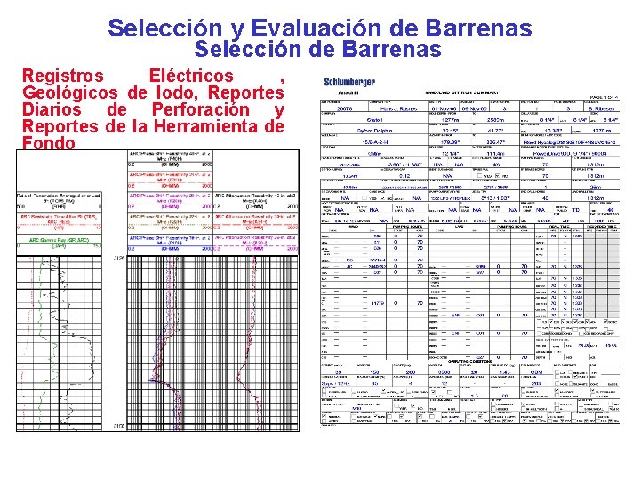 Selección y Evaluación de Barrenas Selección de Barrenas Registros Eléctricos , Geológicos de lodo,