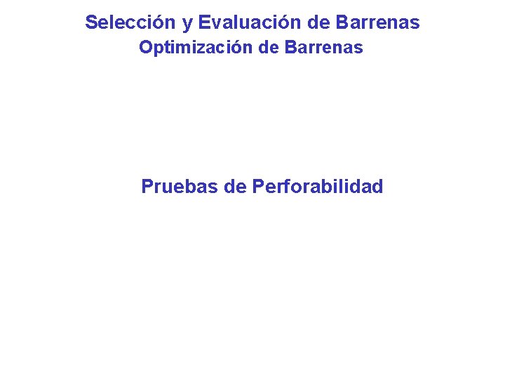 Selección y Evaluación de Barrenas Optimización de Barrenas Pruebas de Perforabilidad 