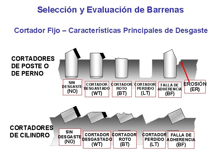 Selección y Evaluación de Barrenas Cortador Fijo – Características Principales de Desgaste CORTADORES DE