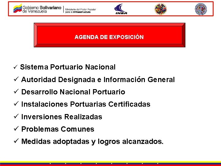 AGENDA DE EXPOSICIÓN ü Sistema Portuario Nacional ü Autoridad Designada e Información General ü
