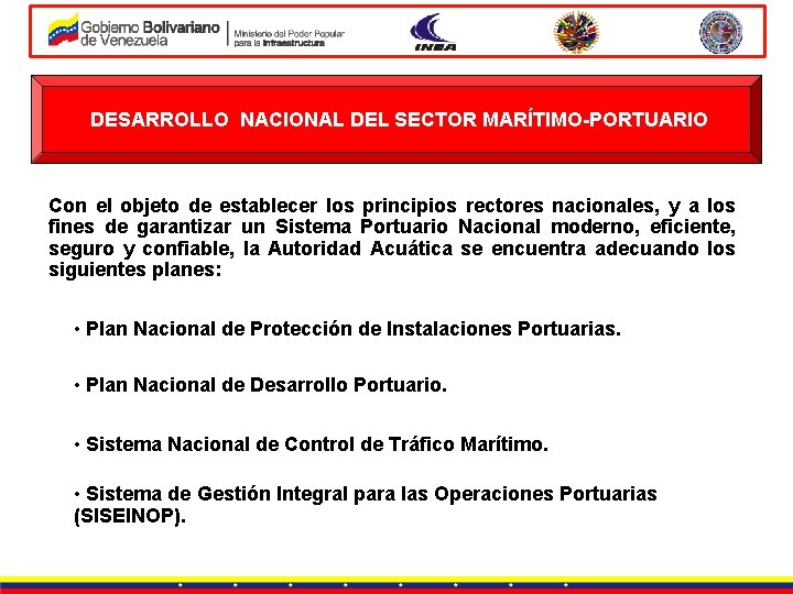 DESARROLLO NACIONAL DEL SECTOR MARÍTIMO-PORTUARIO Con el objeto de establecer los principios rectores nacionales,