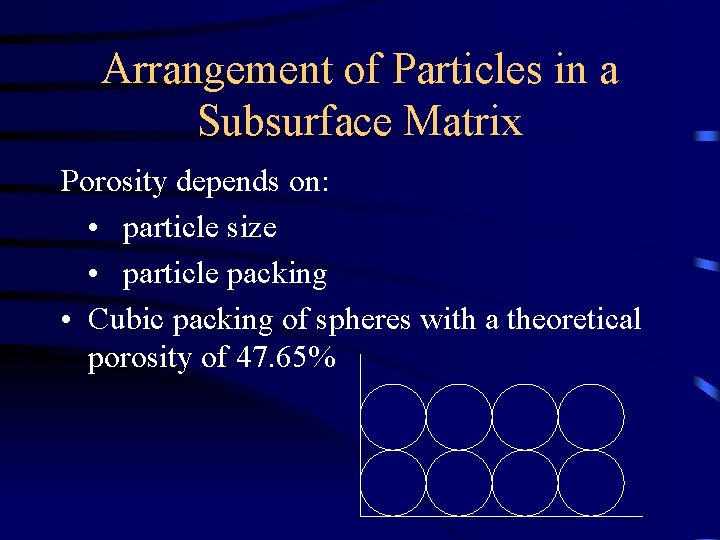 Arrangement of Particles in a Subsurface Matrix Porosity depends on: • particle size •