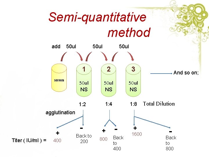 Semi-quantitative method add 50 ul serum 50 ul 1 2 3 50 ul NS