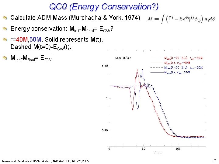 QC 0 (Energy Conservation? ) Calculate ADM Mass (Murchadha & York, Beyond Einstein: From