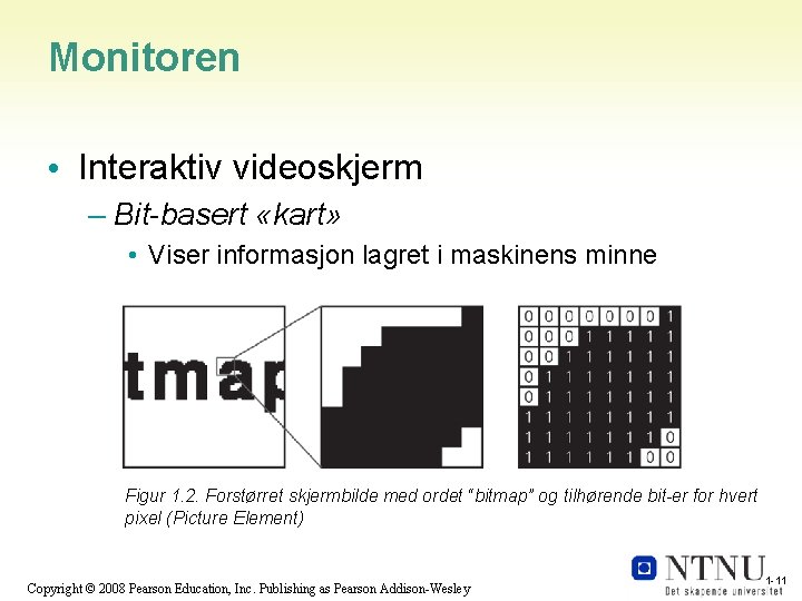 Monitoren • Interaktiv videoskjerm – Bit-basert «kart» • Viser informasjon lagret i maskinens minne