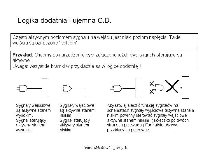 Logika dodatnia i ujemna C. D. Często aktywnym poziomem sygnału na wejściu jest niski