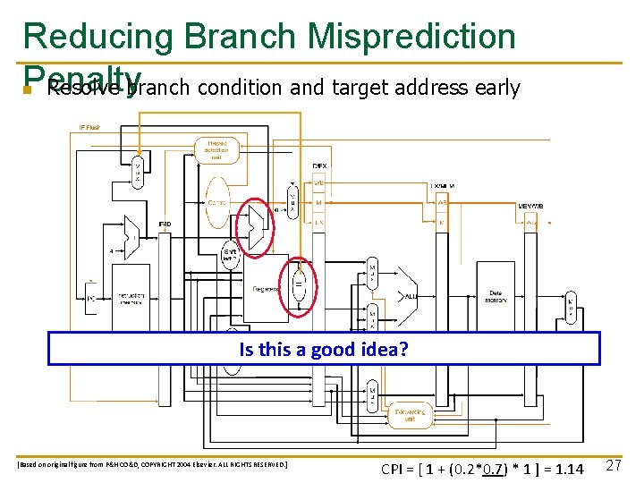 Reducing Branch Misprediction Penalty n Resolve branch condition and target address early Is this