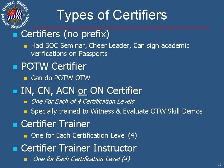 Types of Certifiers n Certifiers (no prefix) n n POTW Certifier n n n