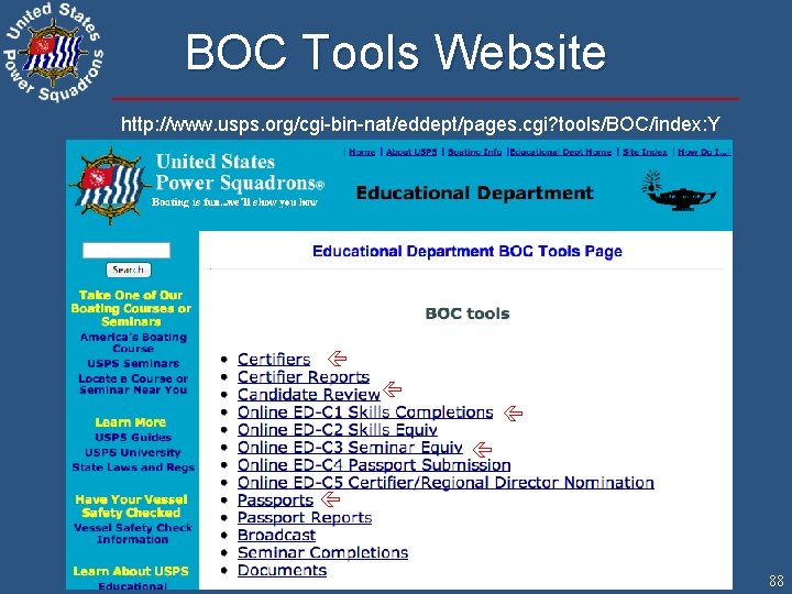 BOC Tools Website http: //www. usps. org/cgi-bin-nat/eddept/pages. cgi? tools/BOC/index: Y 88 