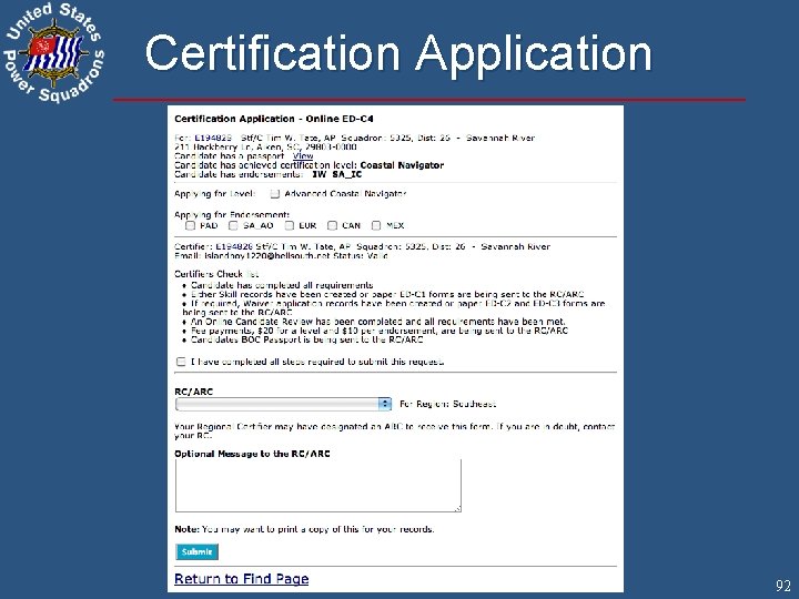 Certification Application 92 
