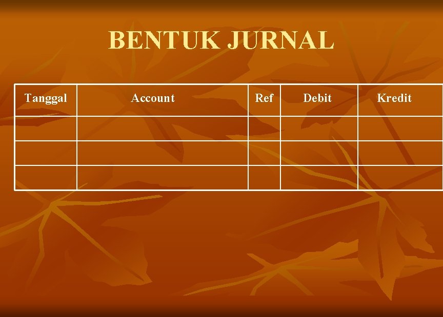 BENTUK JURNAL Tanggal Account Ref Debit Kredit 