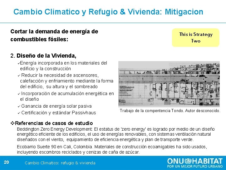 Cambio Climatico y Refugio & Vivienda: Mitigacion Cortar la demanda de energía de combustibles