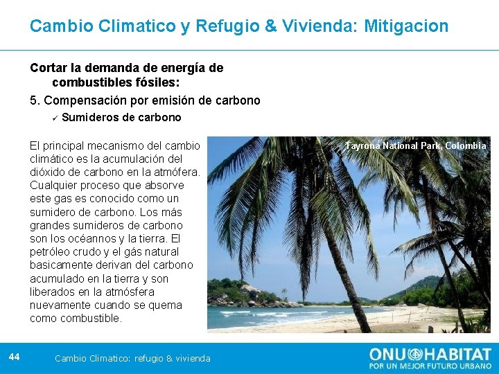 Cambio Climatico y Refugio & Vivienda: Mitigacion Cortar la demanda de energía de combustibles