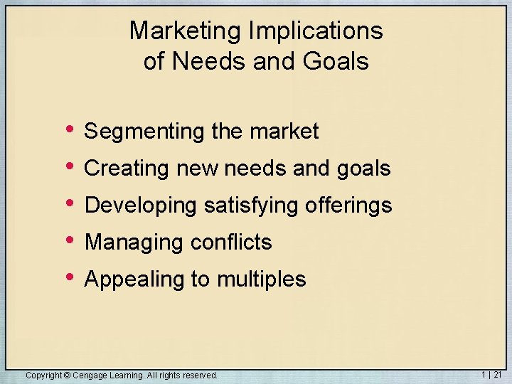 Marketing Implications of Needs and Goals • • • Segmenting the market Creating new