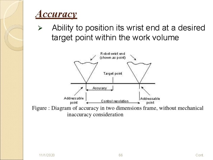 Accuracy Ø Ability to position its wrist end at a desired target point within